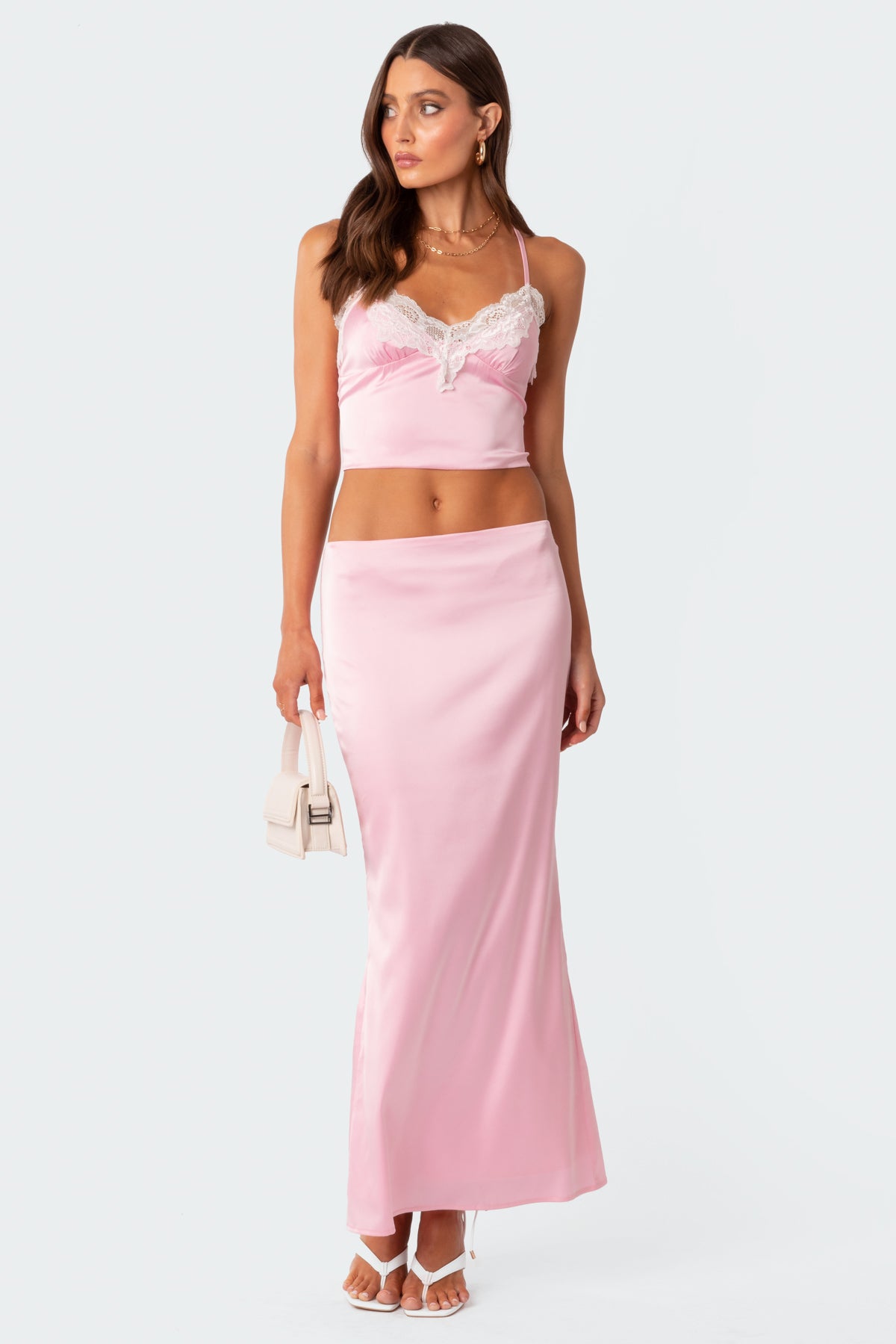 Brandi Lace Trim Satin Effect Tank Top-Milans Time