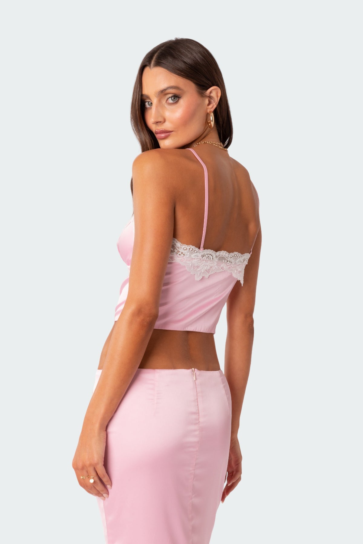 Brandi Lace Trim Satin Effect Tank Top-Milans Time