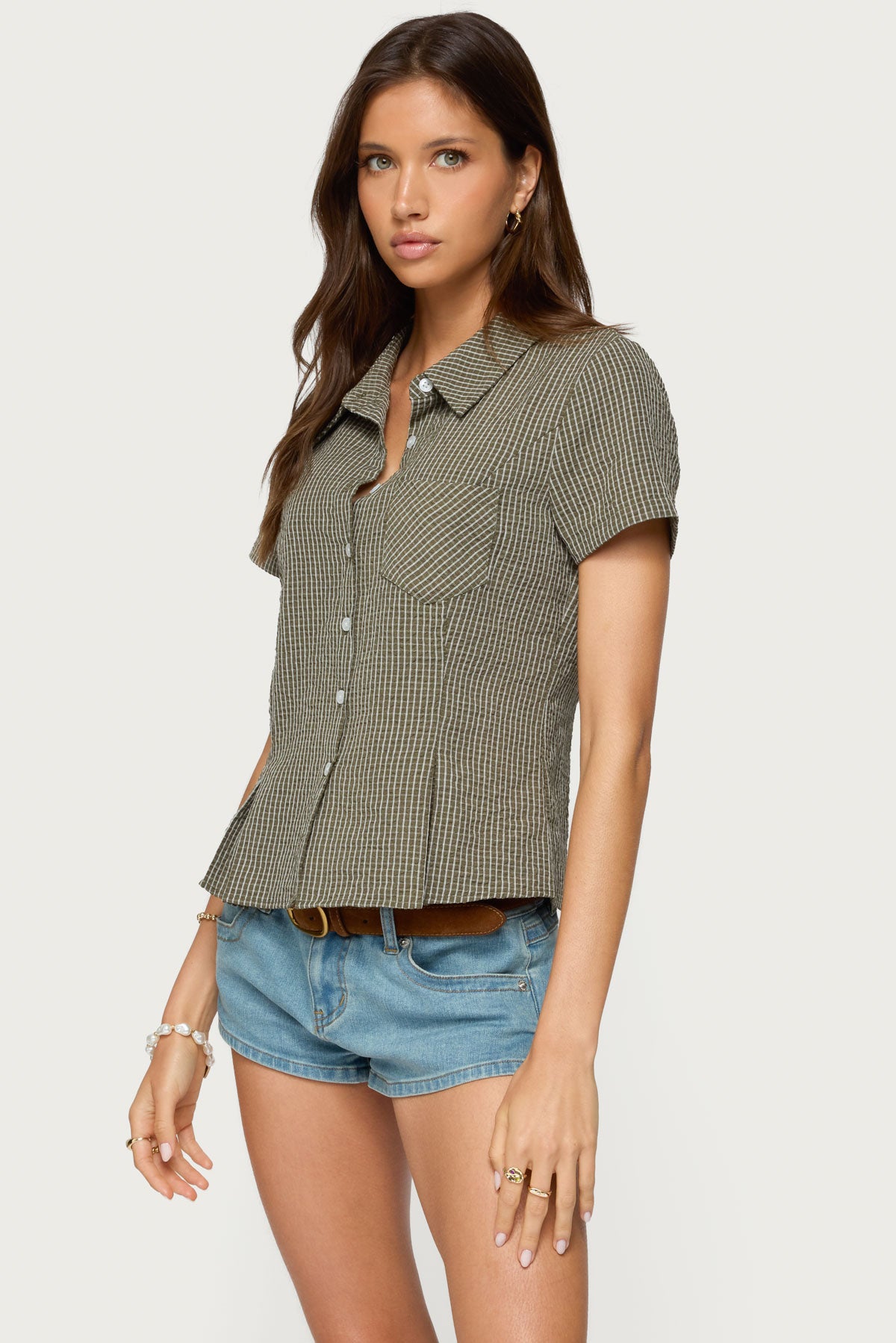 Alisa Plaid Tailored Button Up Shirt-Milans Time