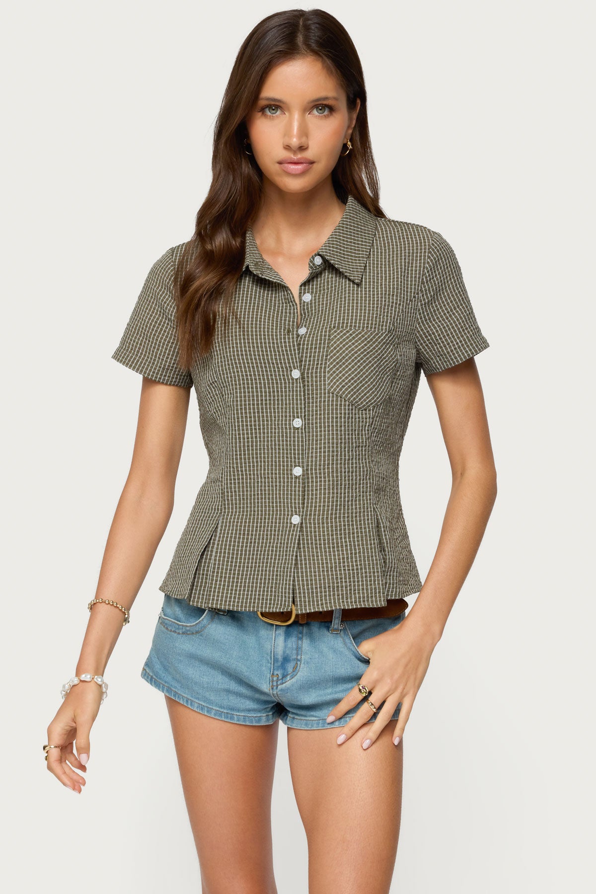 Alisa Plaid Tailored Button Up Shirt-Milans Time