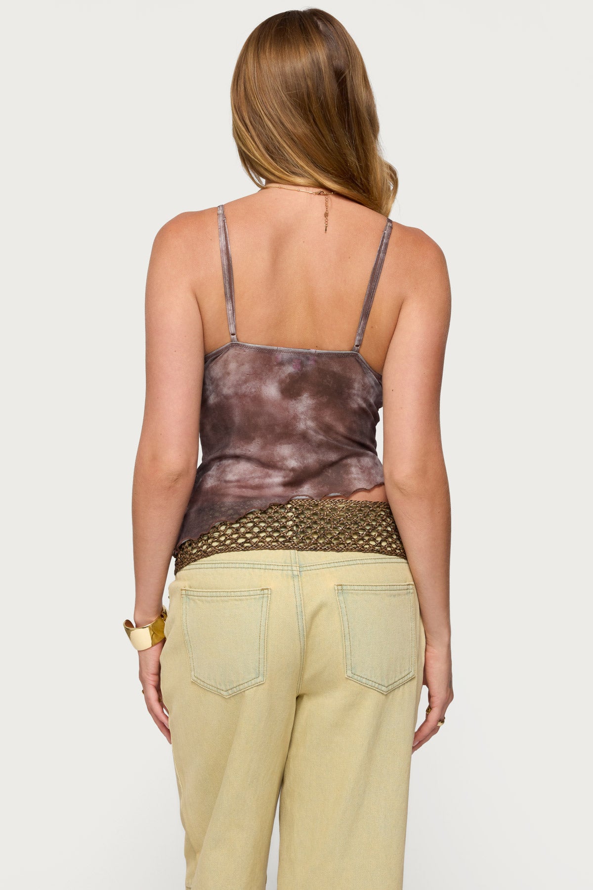 Embroidered Asymmetric Printed Mesh Top-Milans Time