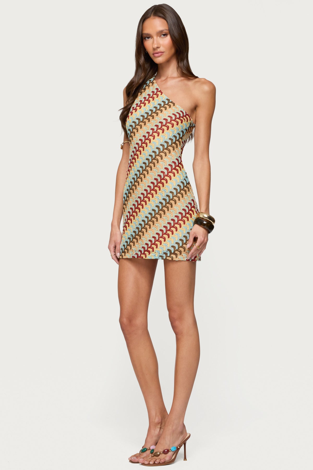 Agua Zigzag One Shoulder Mini Dress-Milans Time