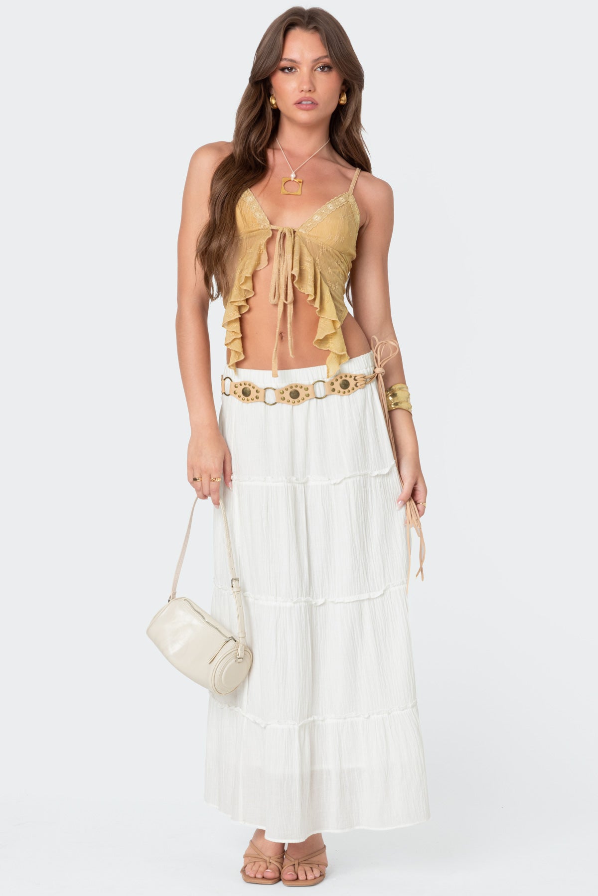 Yola Embroidered Tie Front Top-Milans Time