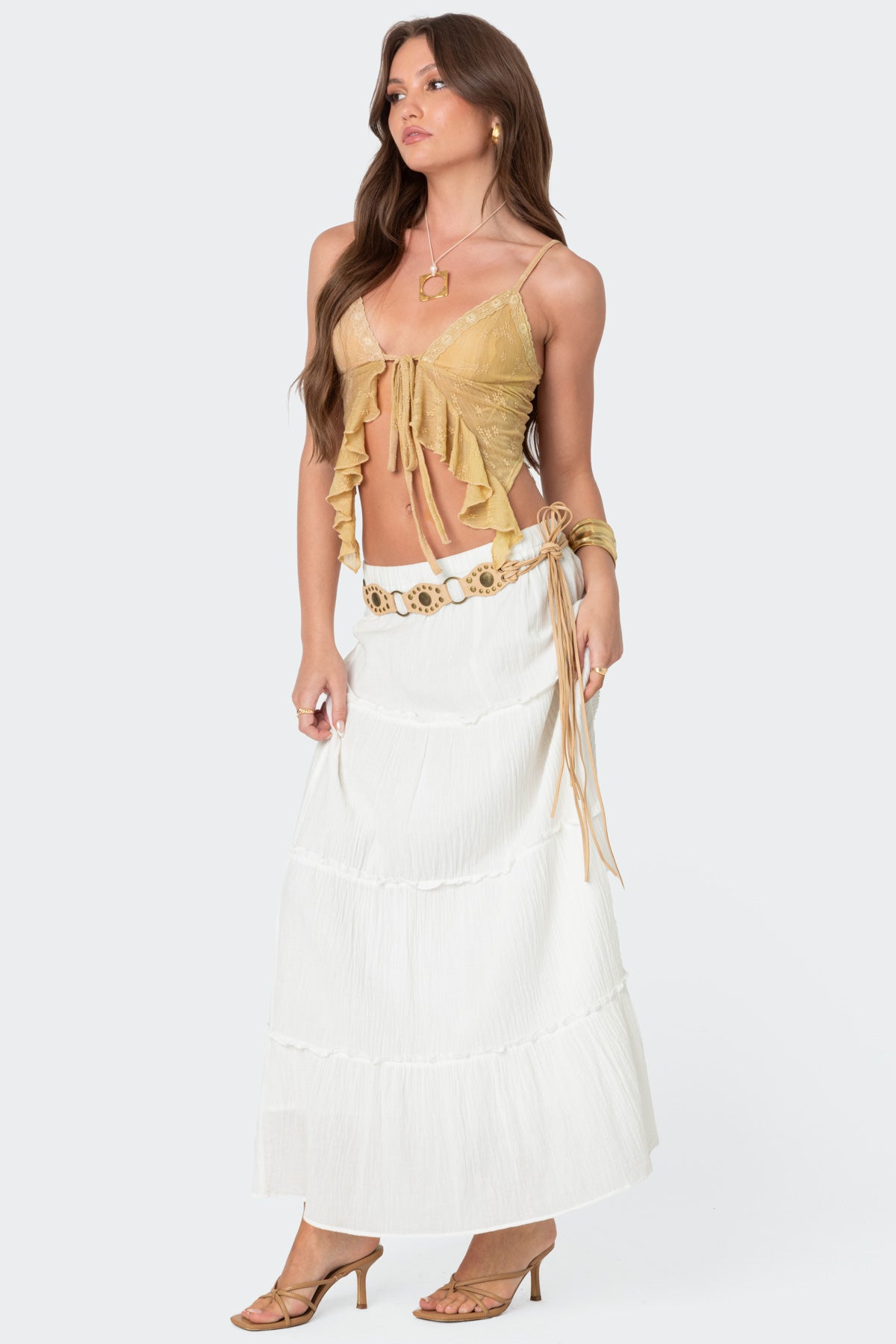 Yola Embroidered Tie Front Top-Milans Time