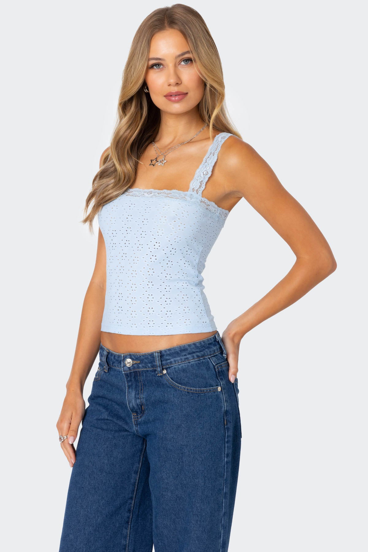 Virginia Lace Trim Eyelet Tank Top-Milans Time