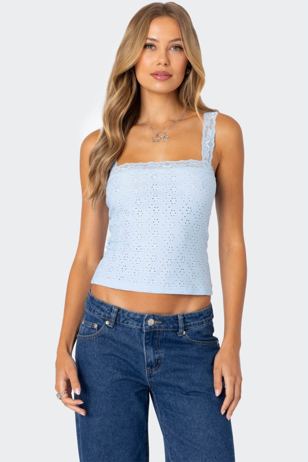 Virginia Lace Trim Eyelet Tank Top-Milans Time
