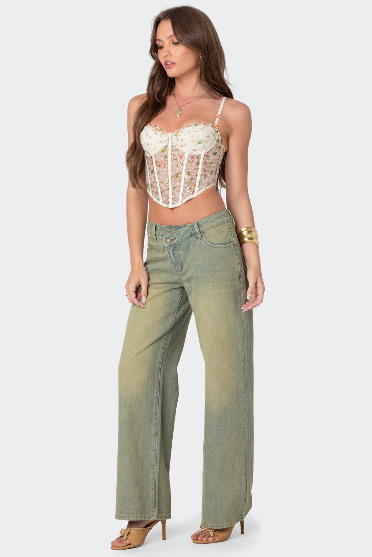 Embroidered Sheer Lace Corset-Milans Time