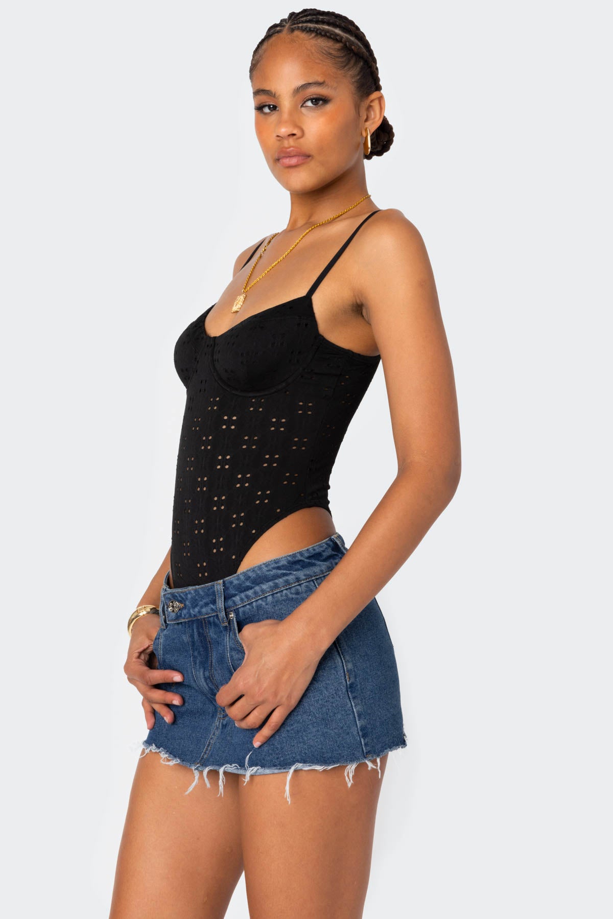 Raven Cupped Eyelet Bodysuit-Milans Time