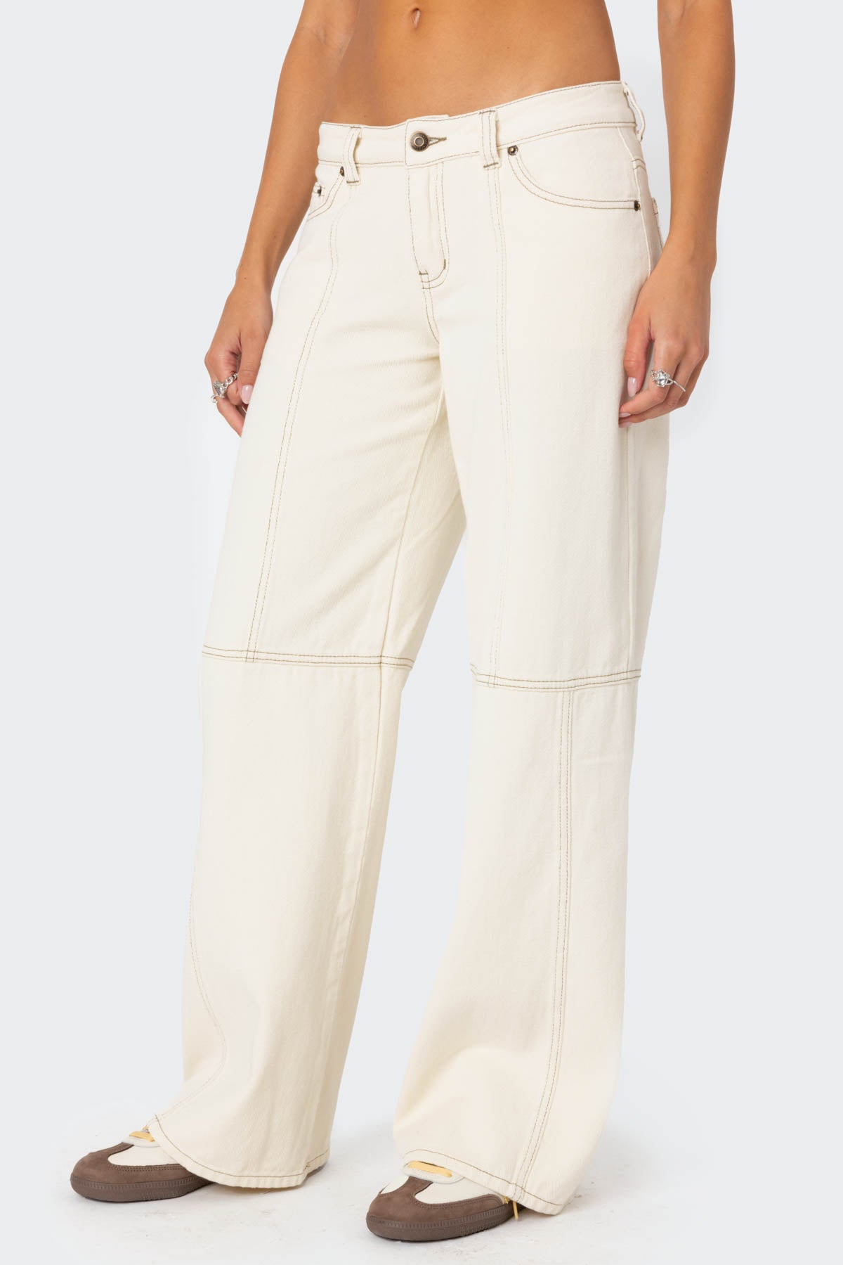 Contrast Stitch Low Rise Baggy Jeans-Milans Time