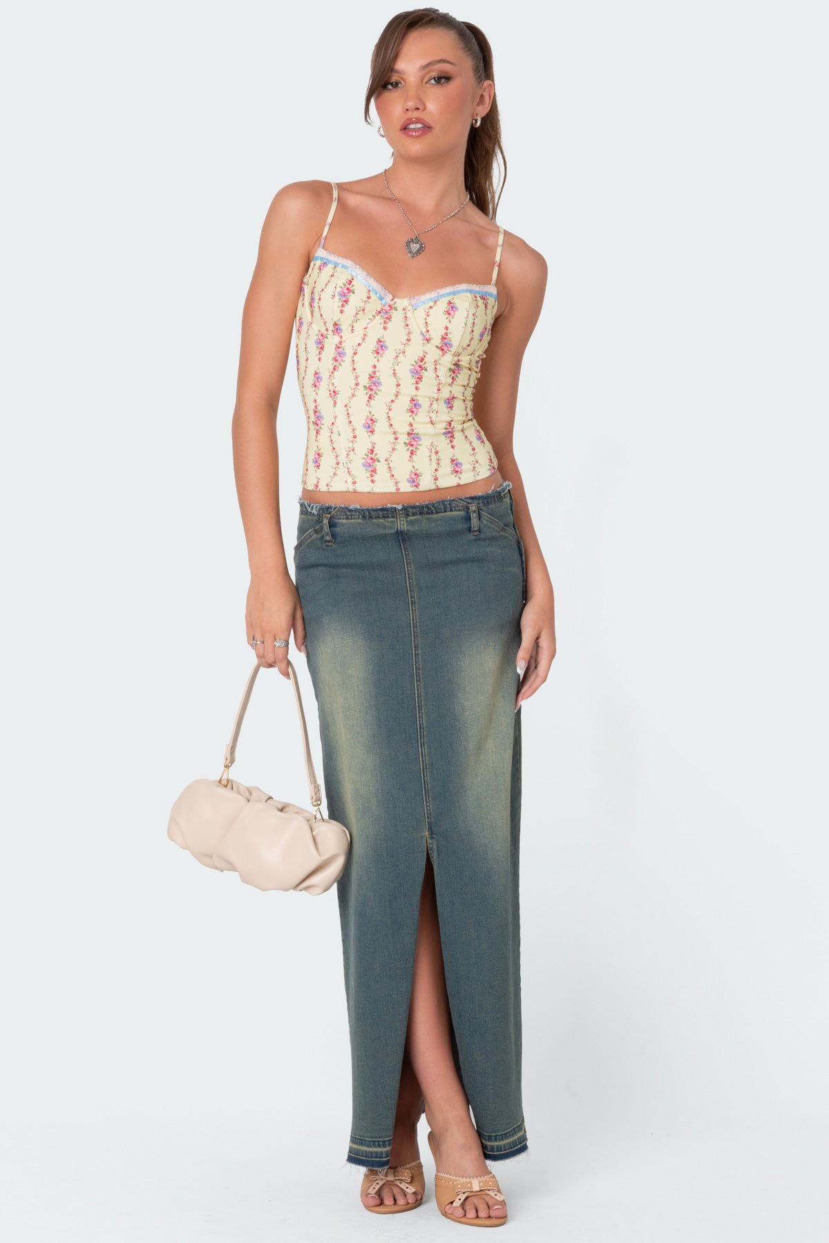 Indira Printed Cupped Lace Up Corset-Milans Time