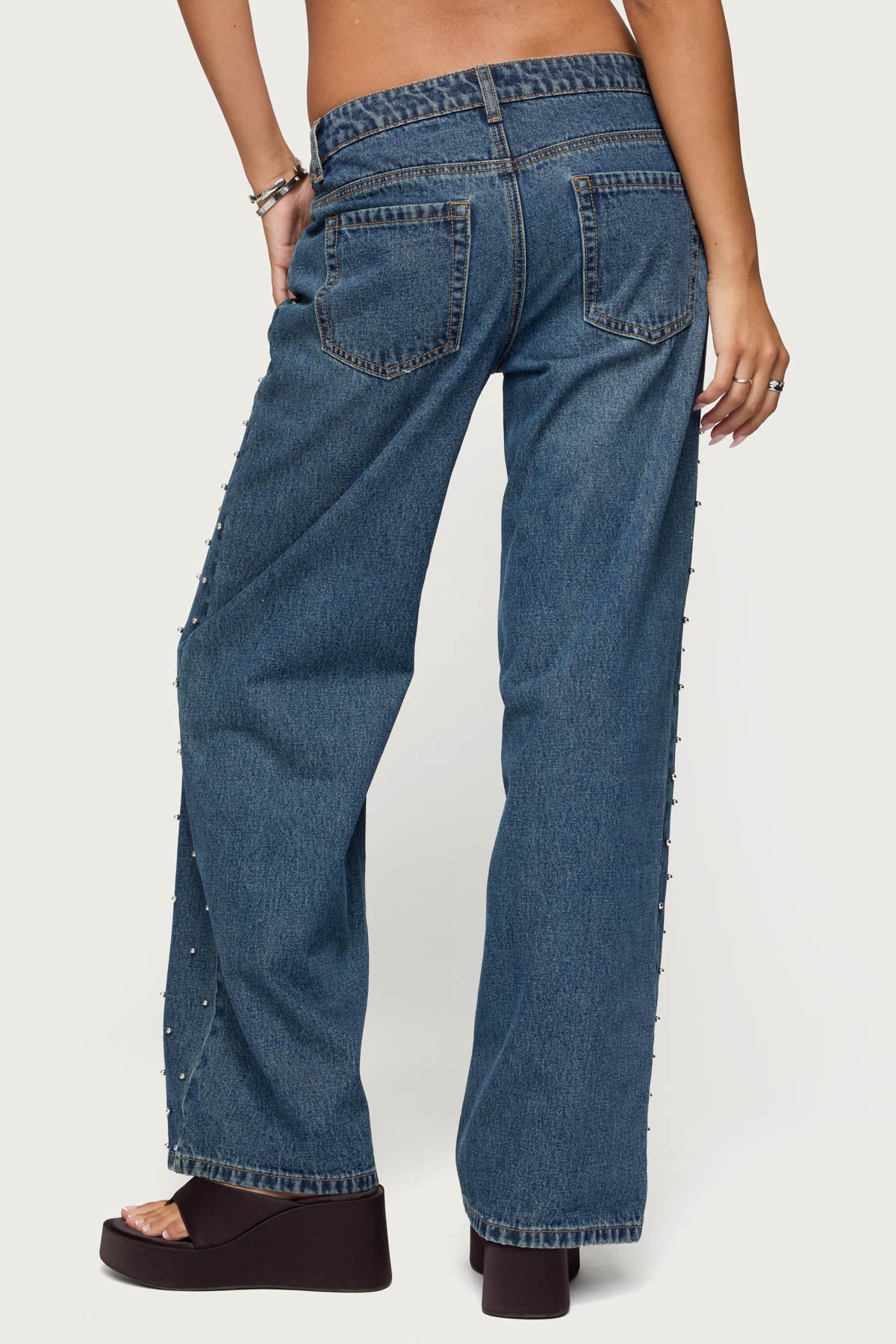 Esmay Studded Low Rise Baggy Jeans-Milans Time