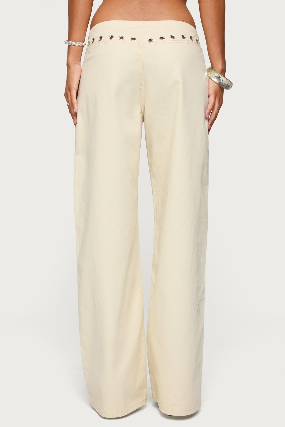 Grommet Tie Waist Low Rise Baggy Jeans-Milans Time