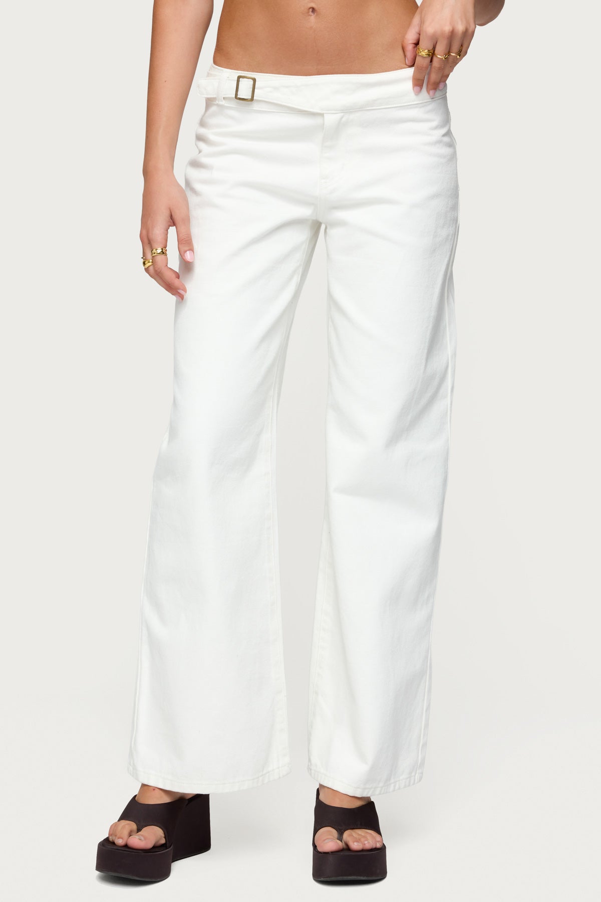 Buckle Low Rise Straight Leg Pants-Milans Time