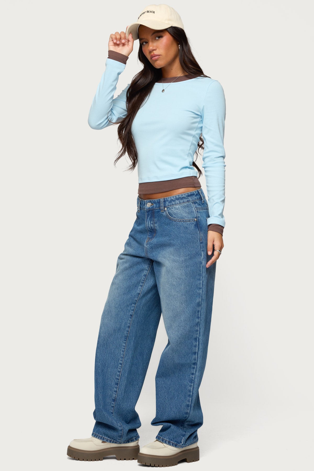 Contrast Layered Look Long Sleeve T Shirt-Milans Time