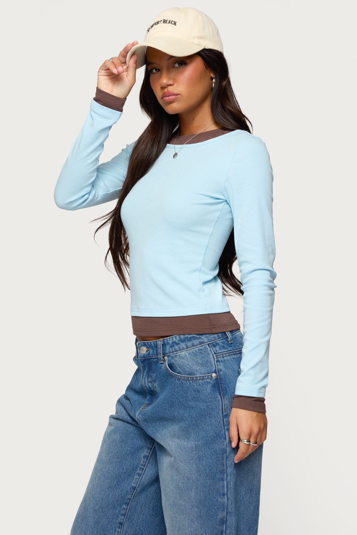 Contrast Layered Look Long Sleeve T Shirt-Milans Time