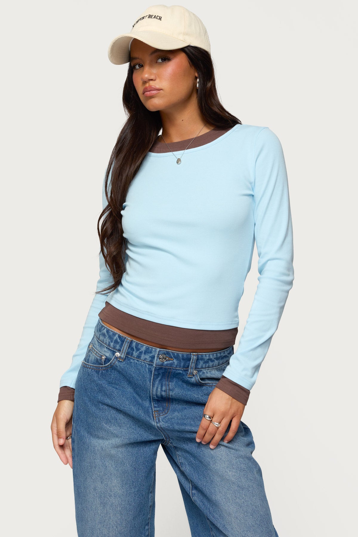Contrast Layered Look Long Sleeve T Shirt-Milans Time
