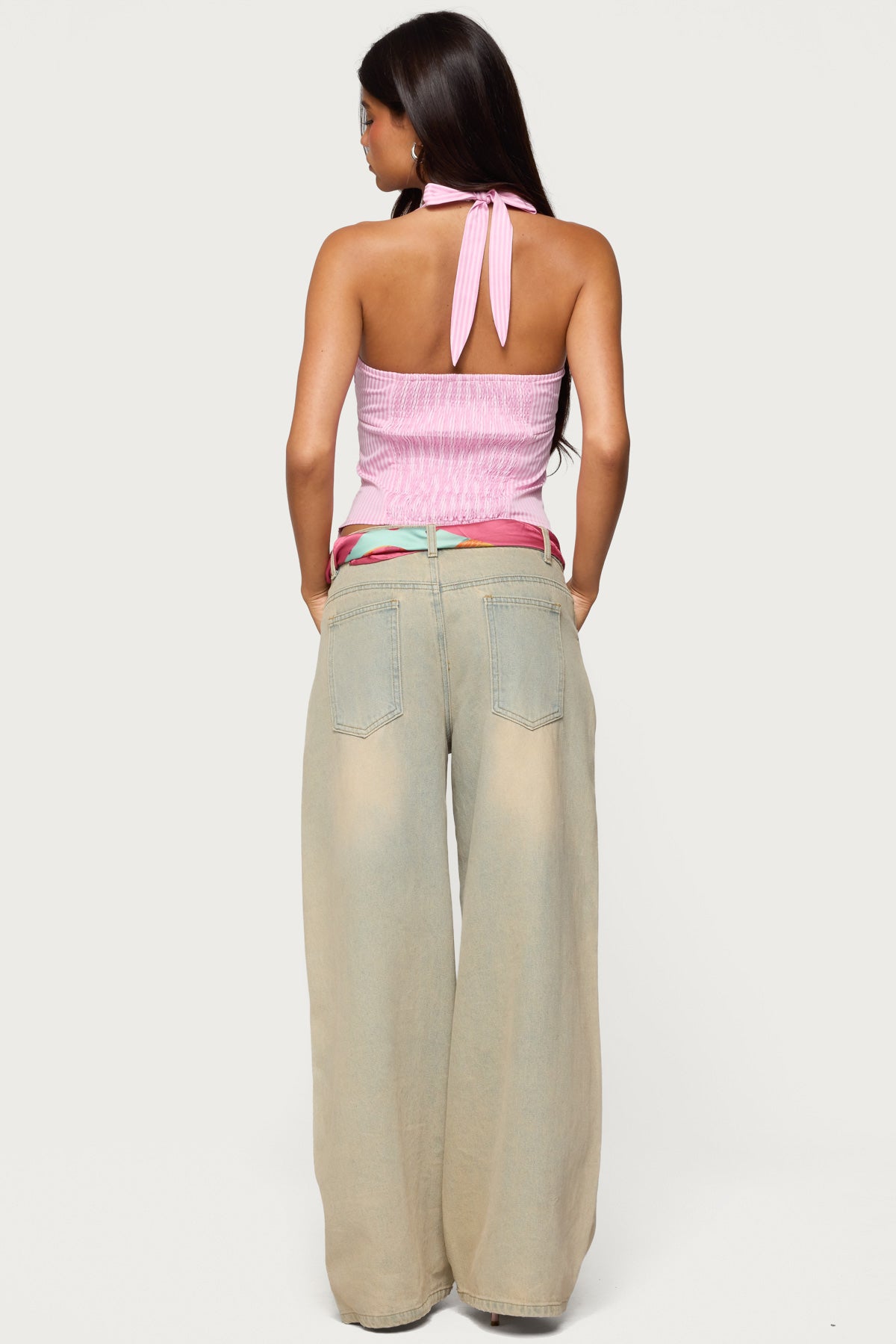 Caitie Striped Buckle Halter Top-Milans Time