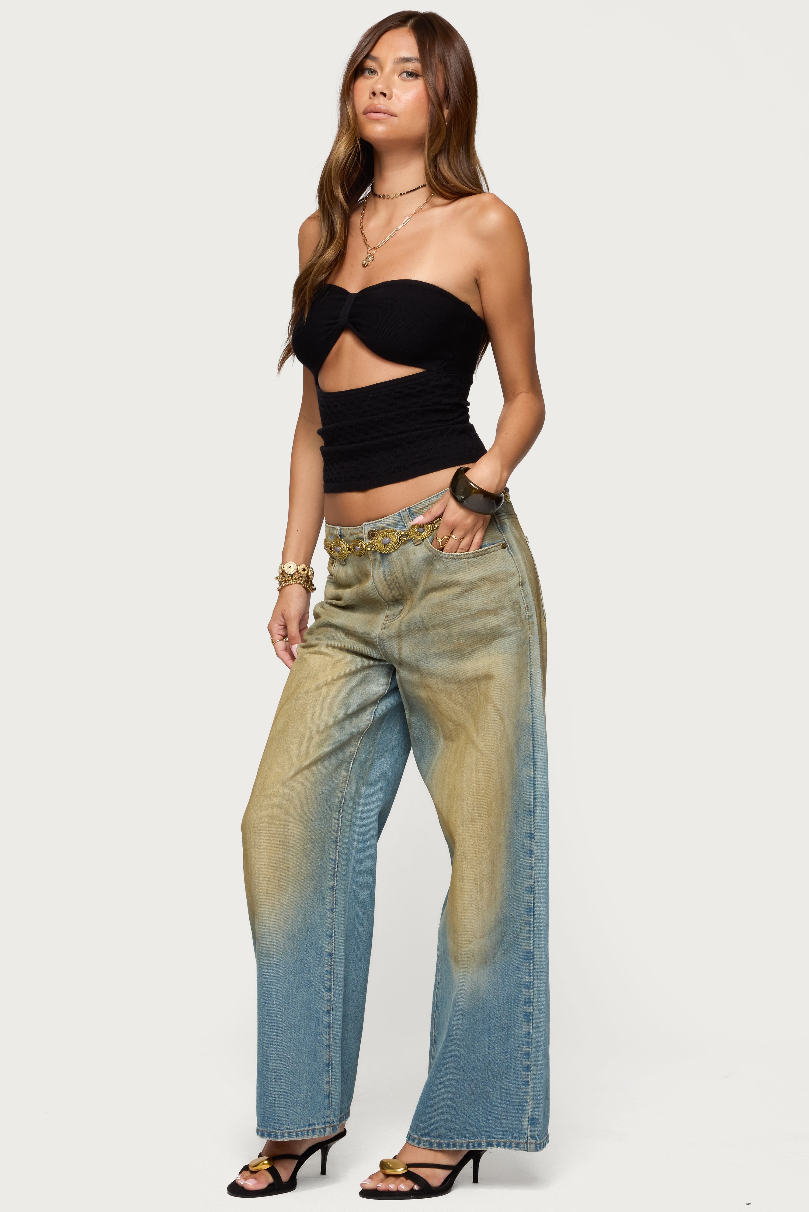 Textured Knit Strapless Cutout Top-Milans Time