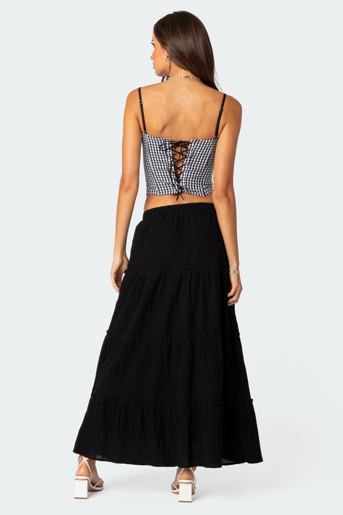 Gingham Lace Up Cupped Corset-Milans Time