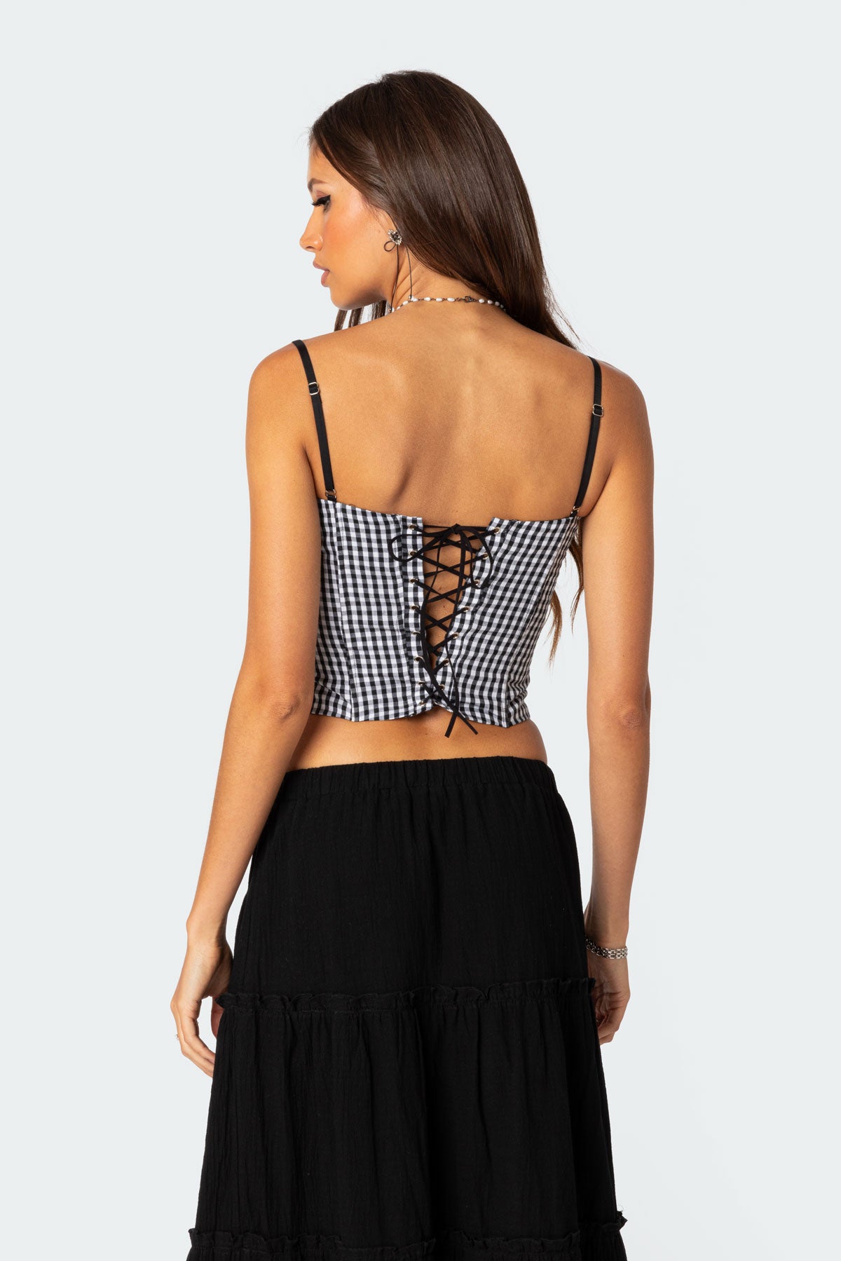 Gingham Lace Up Cupped Corset-Milans Time