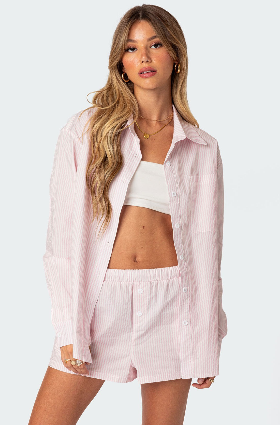 Oversized Pinstripe Button Up Shirt-Milans Time