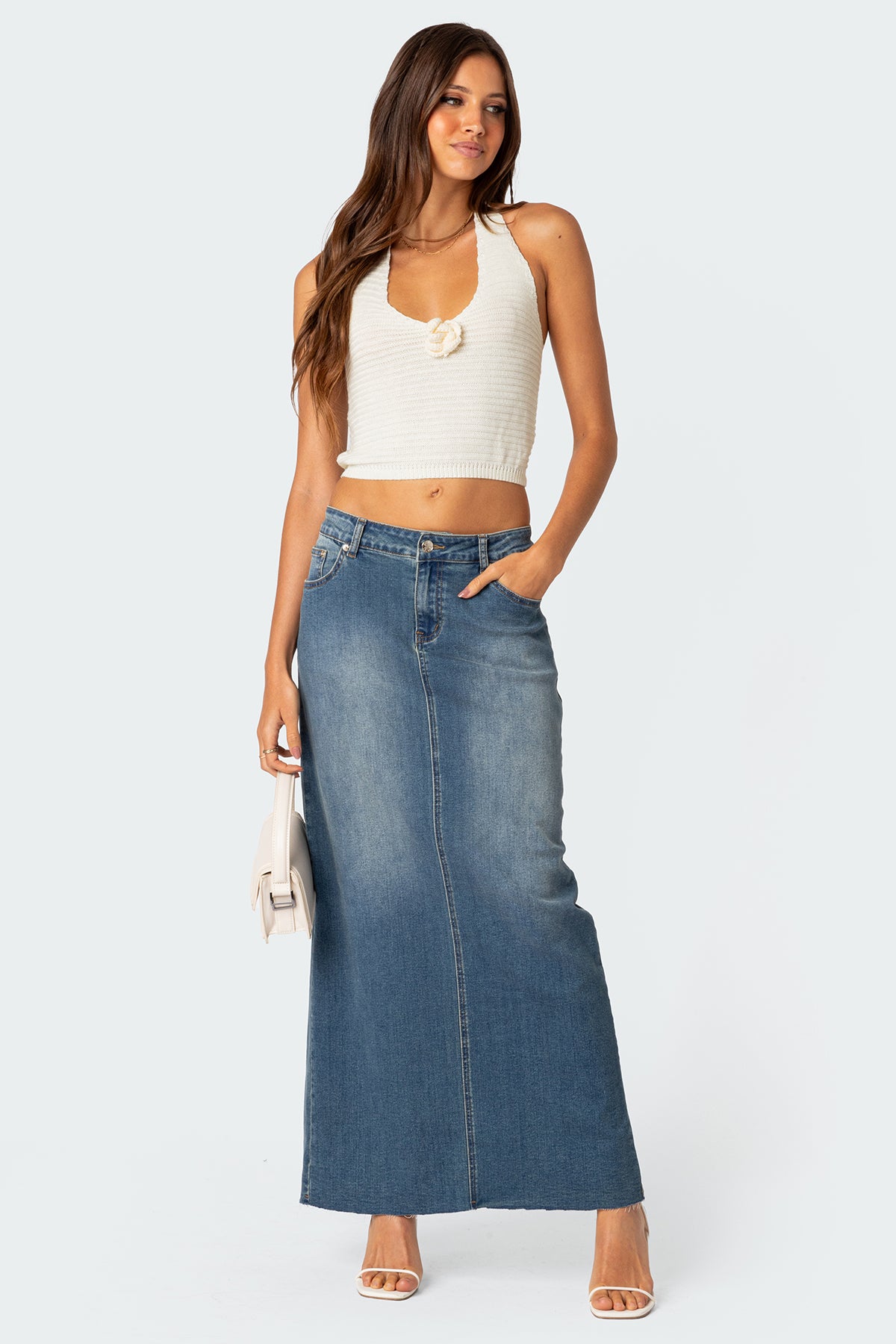 Elowyn Slitted Denim Maxi Skirt-Milans Time