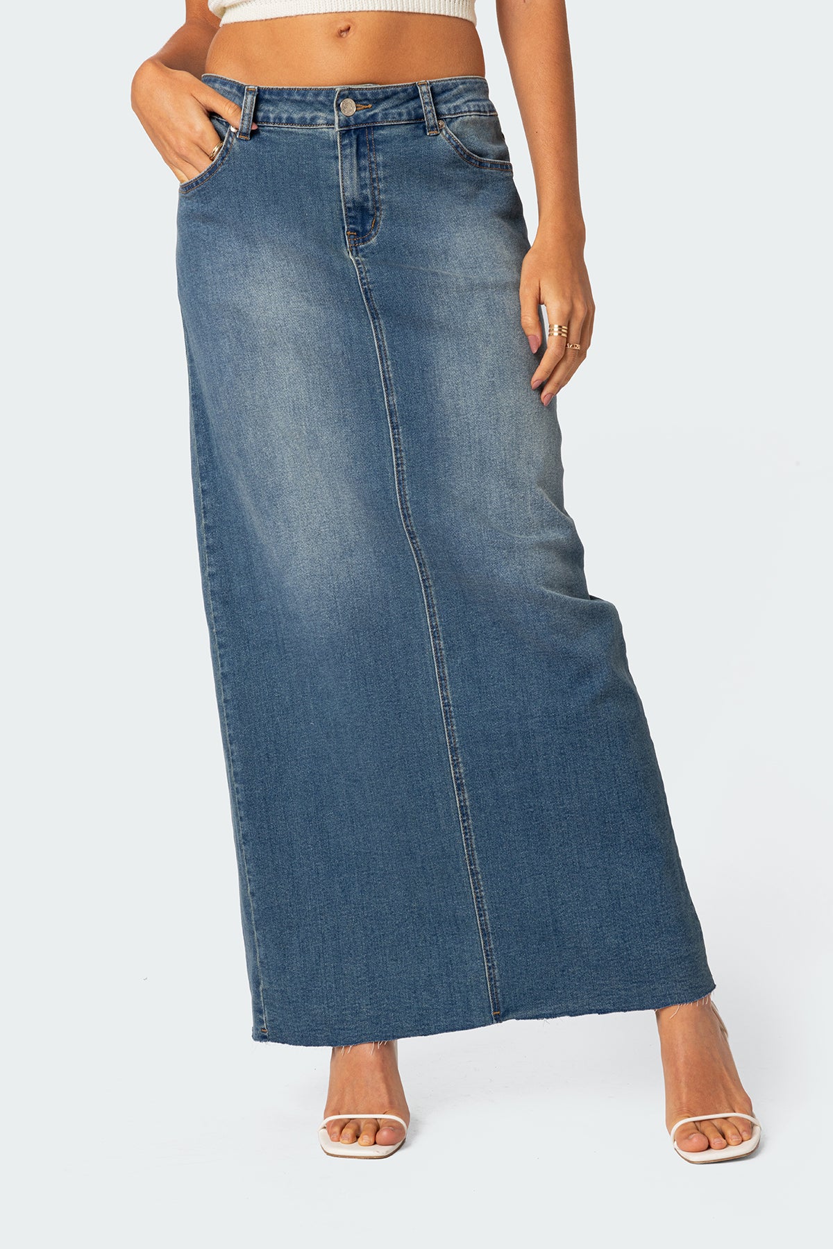 Elowyn Slitted Denim Maxi Skirt-Milans Time