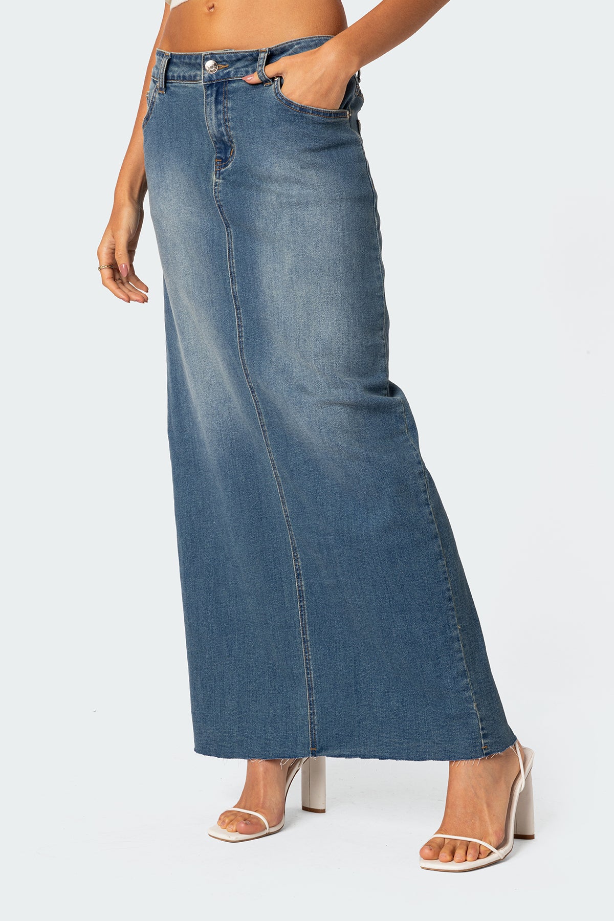 Elowyn Slitted Denim Maxi Skirt-Milans Time