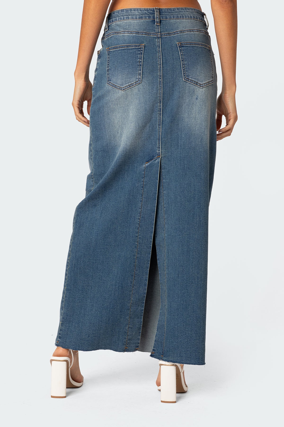 Elowyn Slitted Denim Maxi Skirt-Milans Time