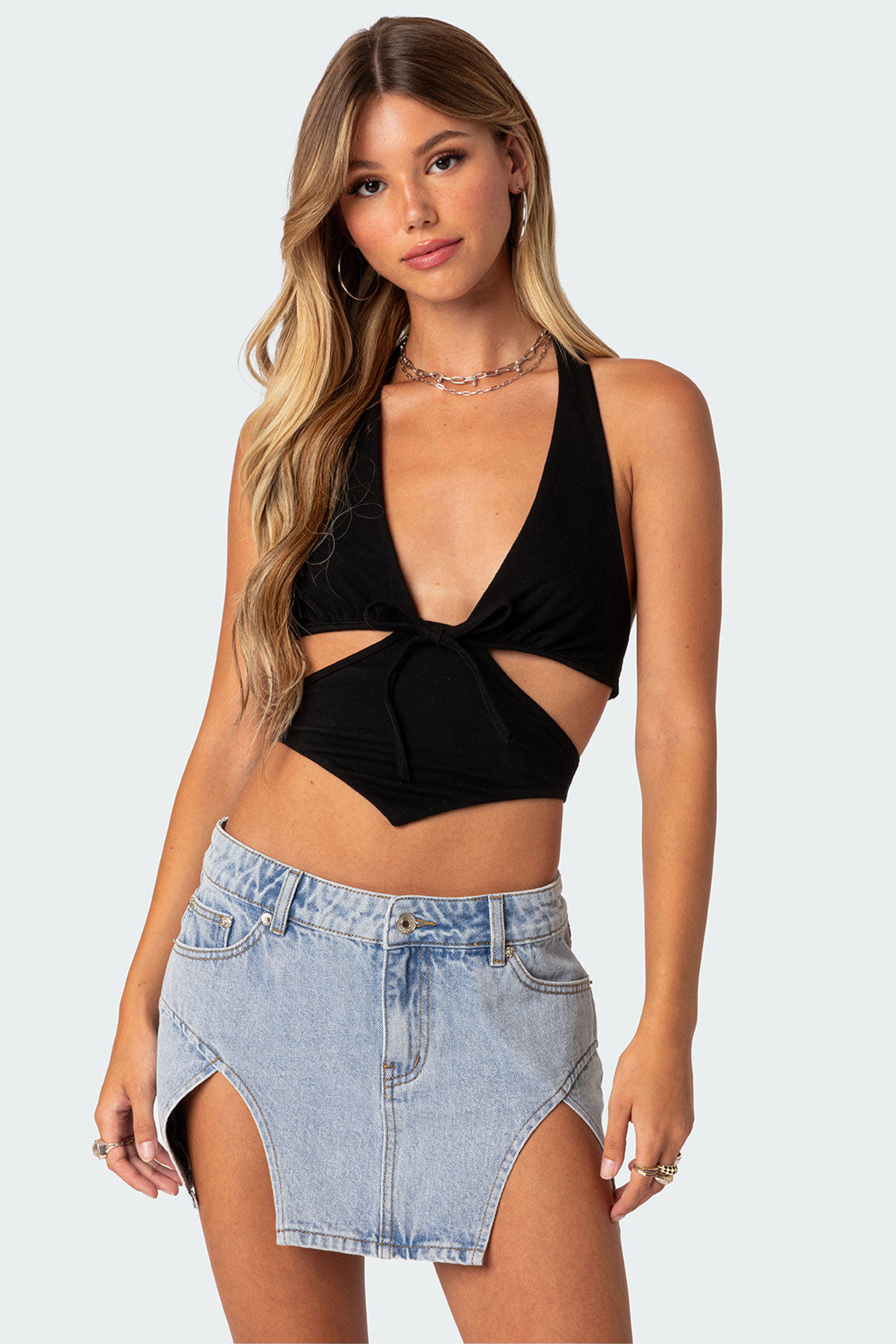 Cady Tie Front Cut Out Top-Milans Time