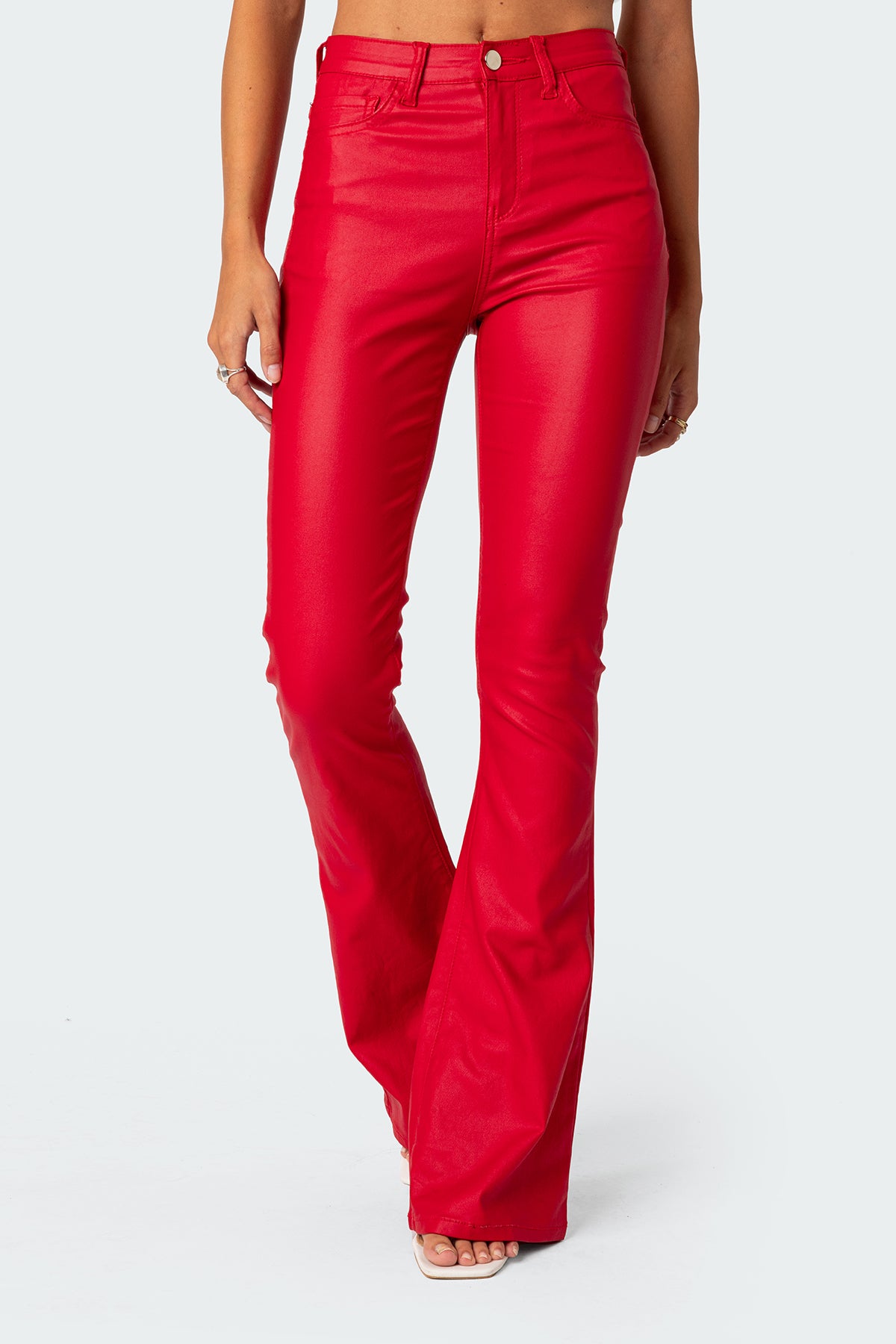 Luna Faux Leather Flare Jeans-Milans Time