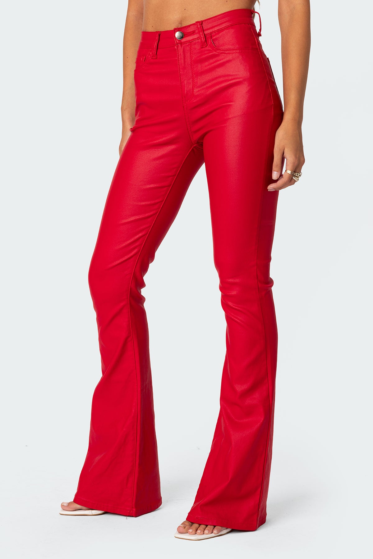 Luna Faux Leather Flare Jeans-Milans Time