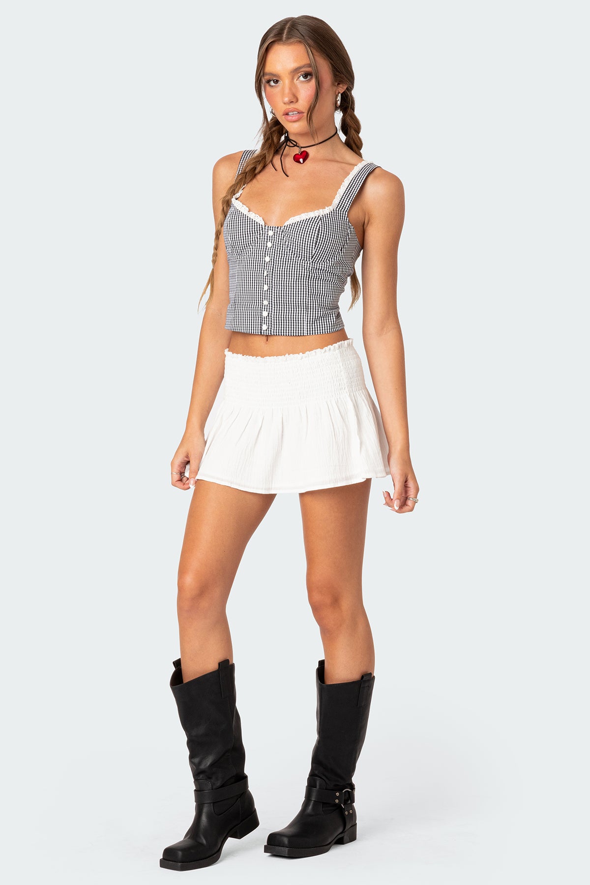 Gingham Lace Up Bustier Corset-Milans Time