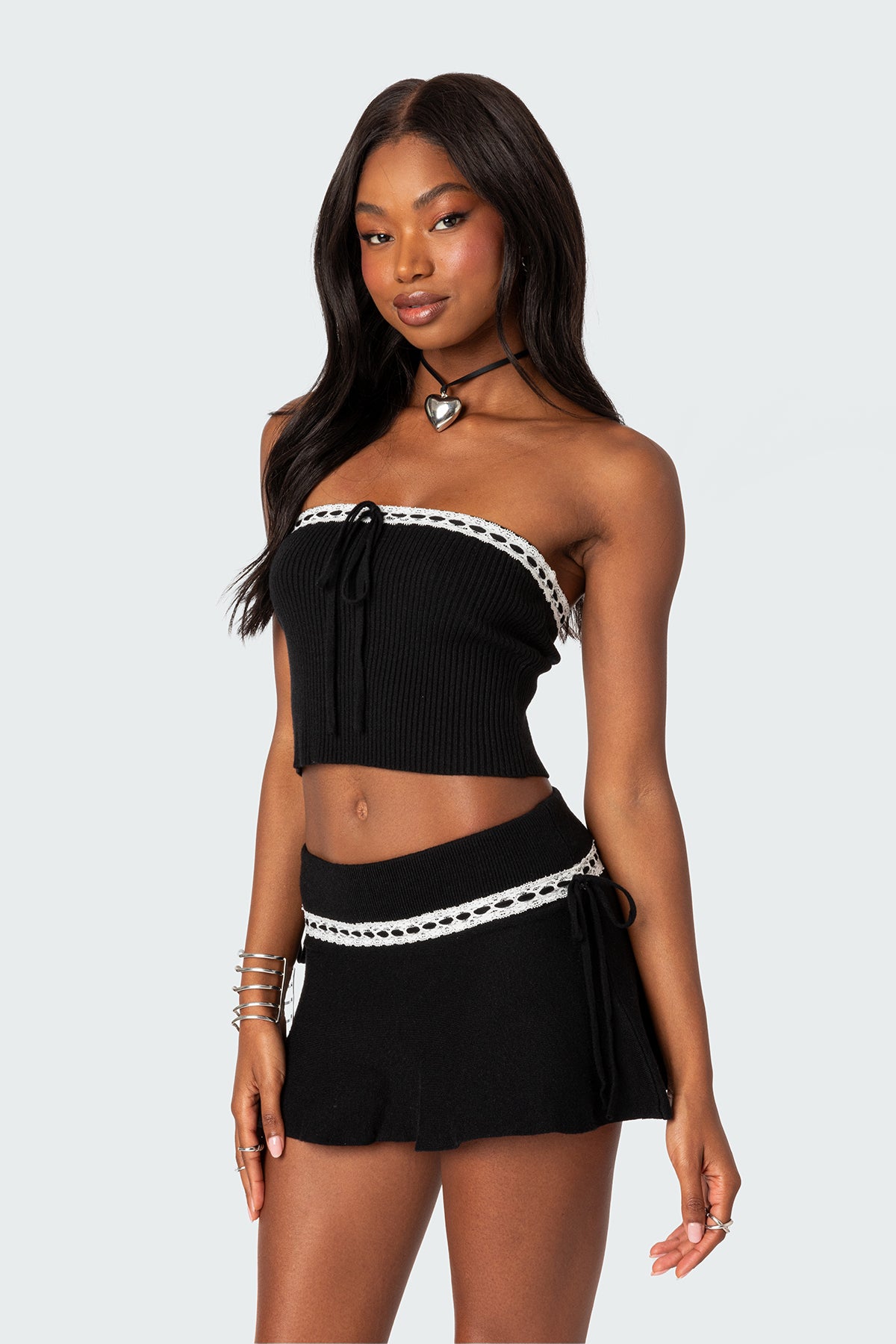 Khloe Lacey Ribbon Knit Tube Top-Milans Time