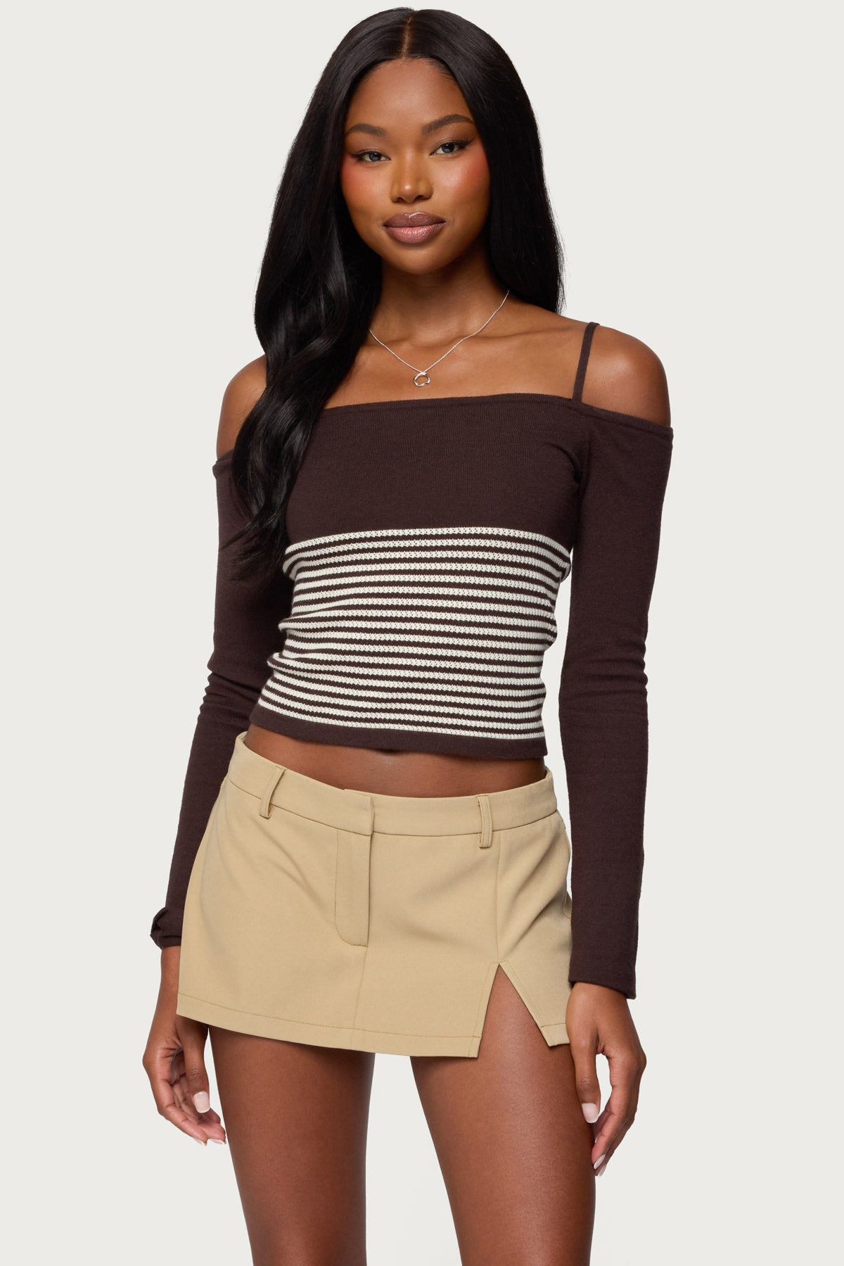 Darya Striped Off Shoulder Knit Top-Milans Time