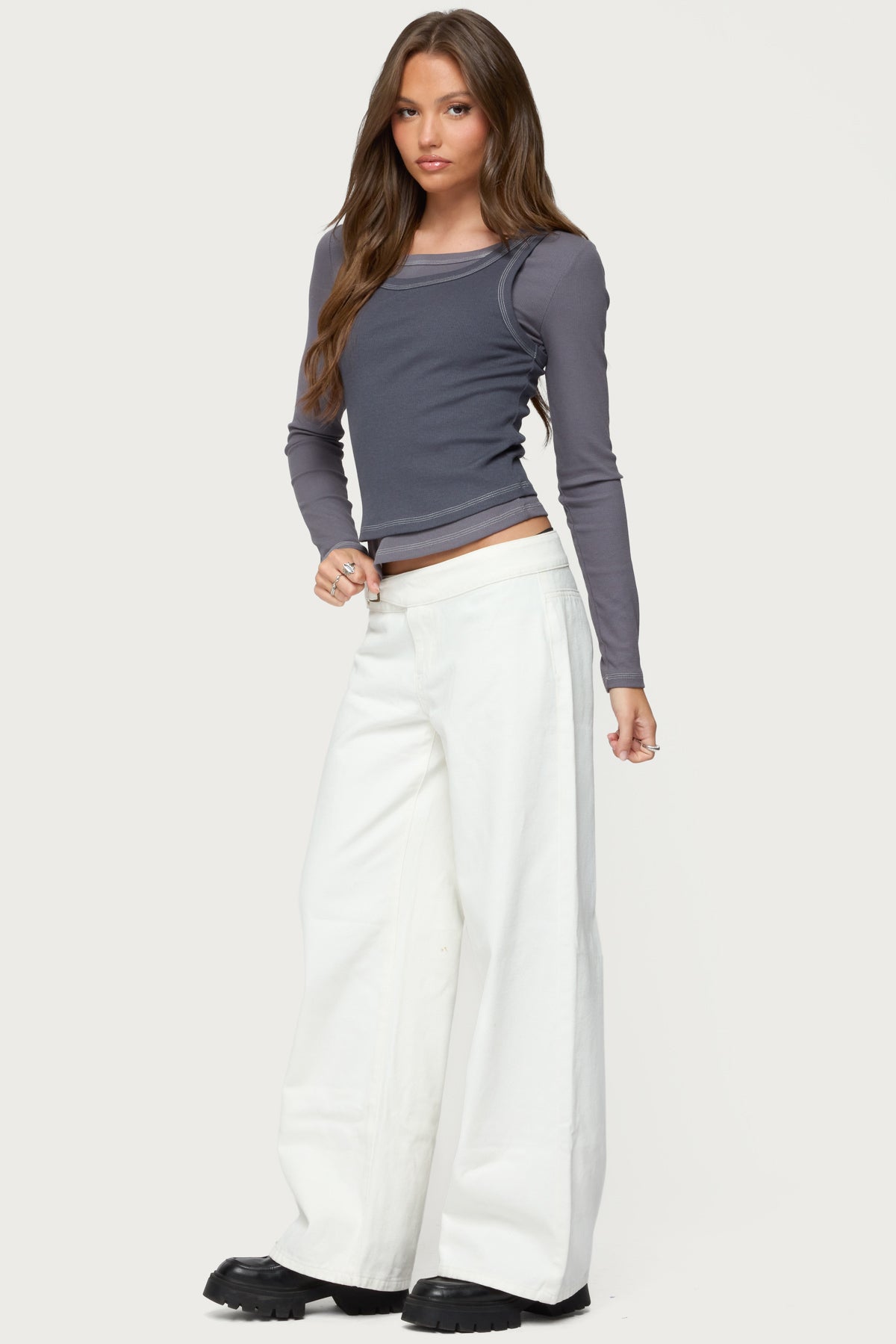 Zane Contrast Layered Long Sleeve Top-Milans Time