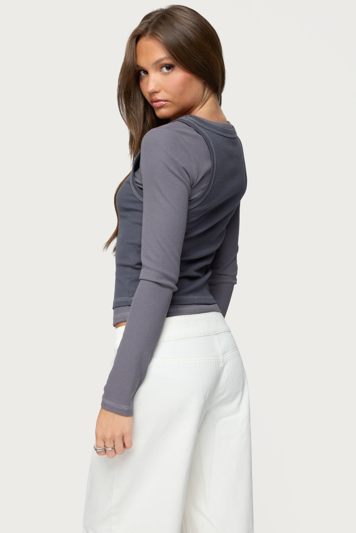 Zane Contrast Layered Long Sleeve Top-Milans Time
