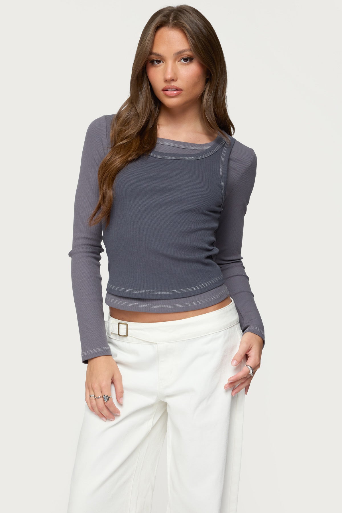 Zane Contrast Layered Long Sleeve Top-Milans Time