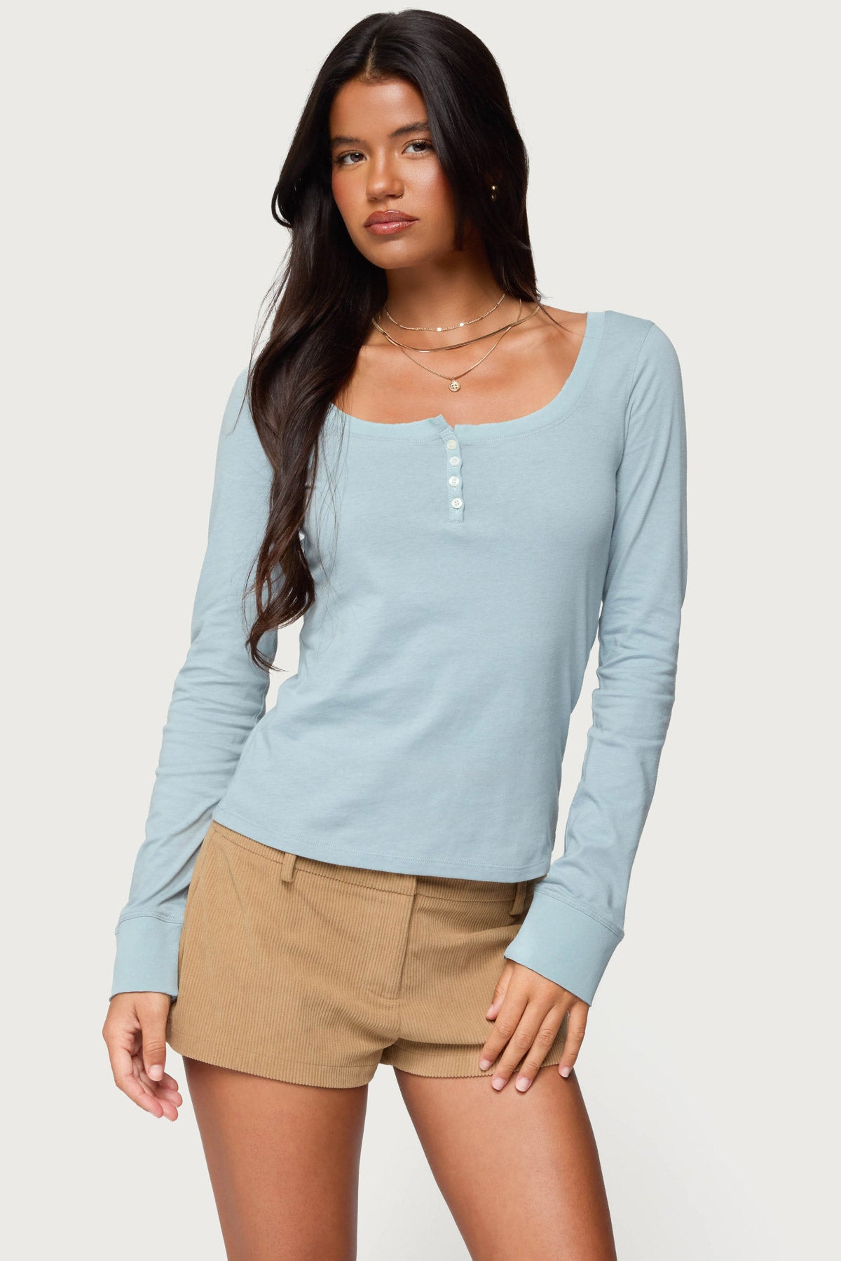 Steffey Scoop Neck Henley Top-Milans Time