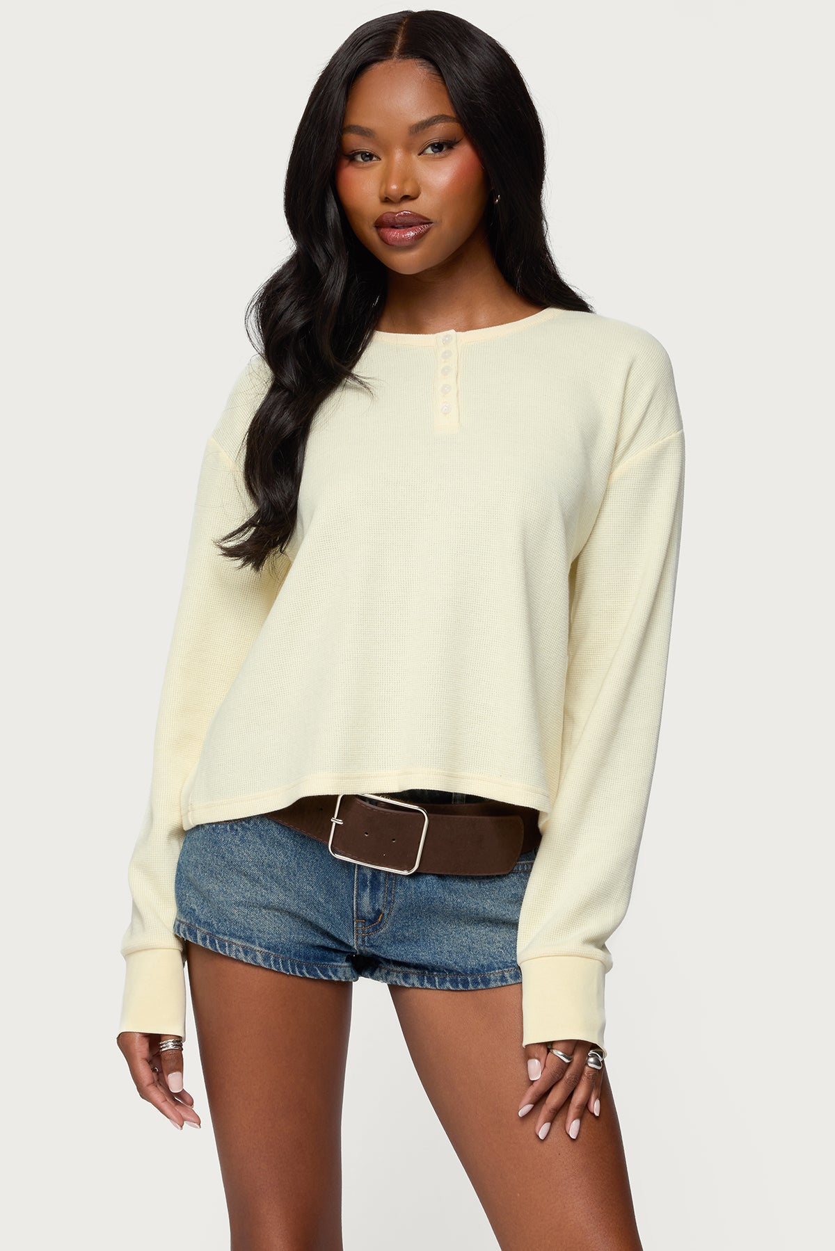 Deni Long Sleeve Henley Waffle Top-Milans Time