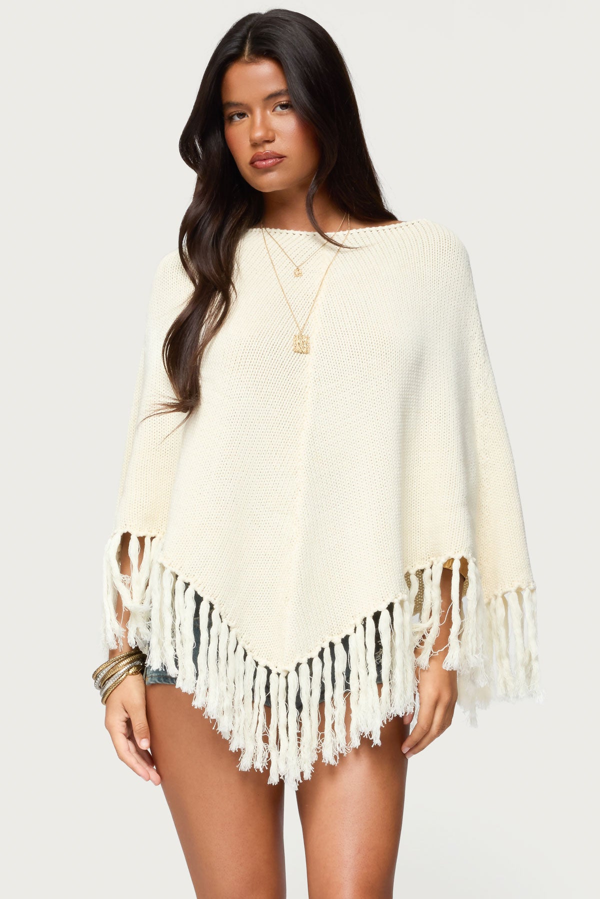 Kamila Fringe Knit Poncho-Milans Time