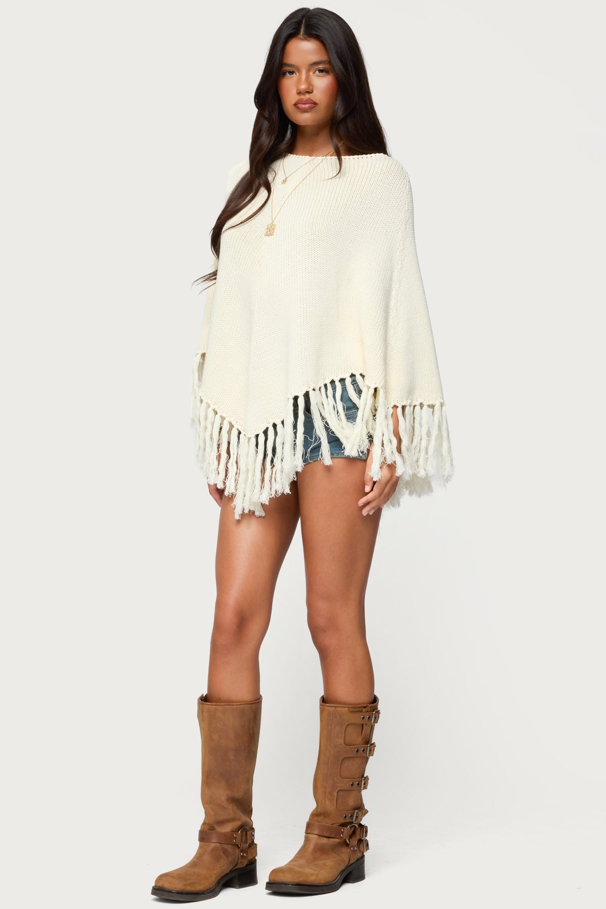 Kamila Fringe Knit Poncho-Milans Time