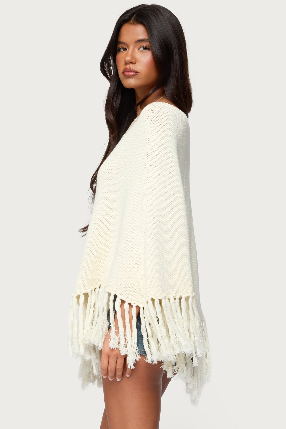 Kamila Fringe Knit Poncho-Milans Time