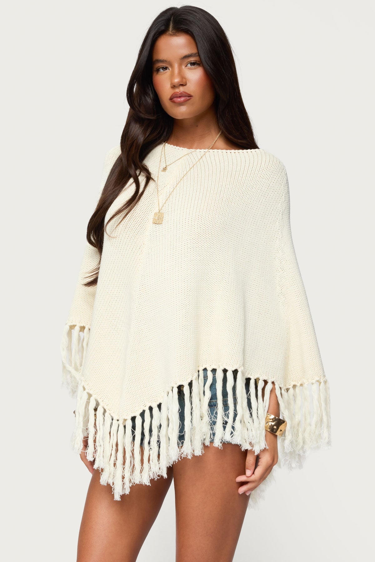 Kamila Fringe Knit Poncho-Milans Time