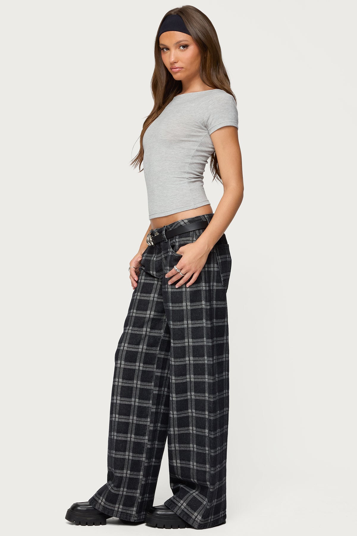 Kailani Plaid Low Rise Baggy Jeans-Milans Time