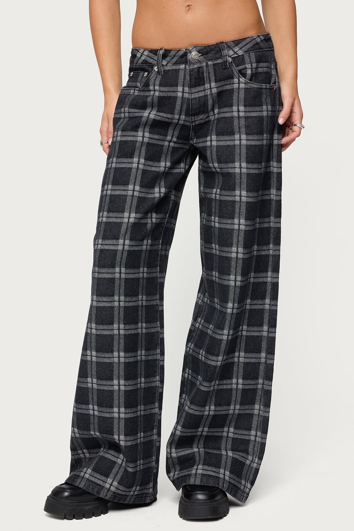 Kailani Plaid Low Rise Baggy Jeans-Milans Time