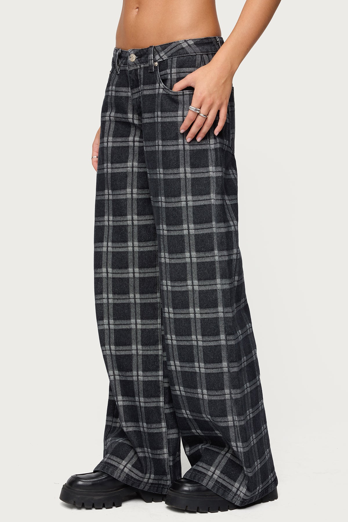 Kailani Plaid Low Rise Baggy Jeans-Milans Time