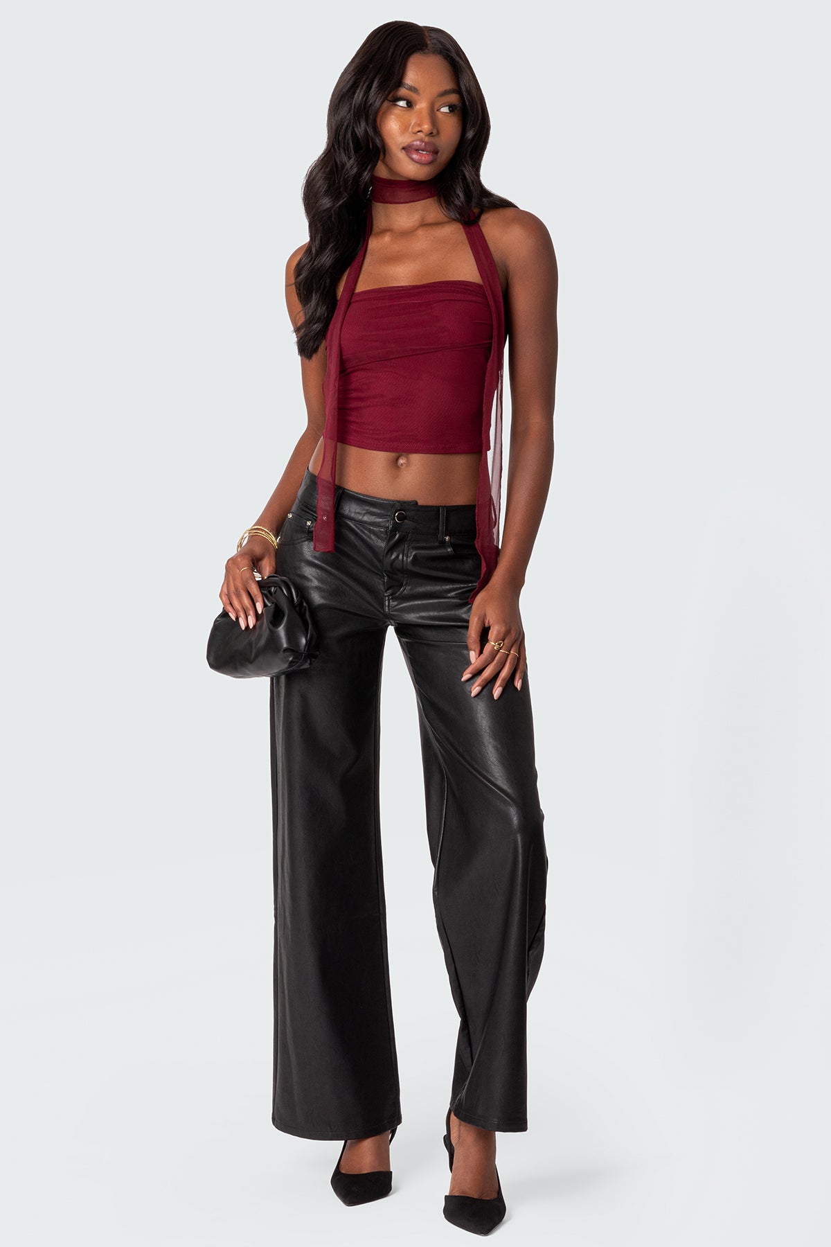 Gathered Two Piece Mesh Scarf Top-Milans Time
