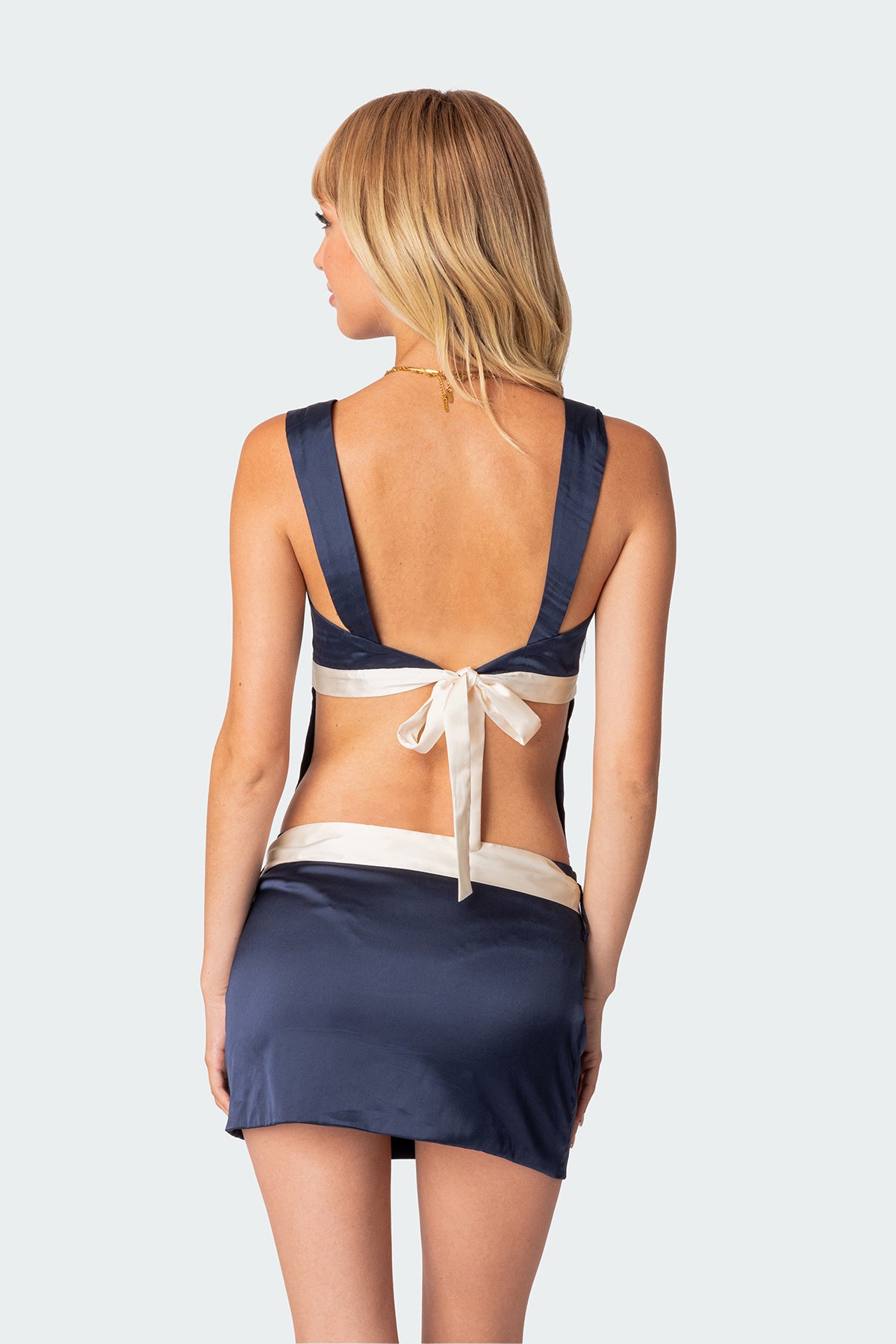Natalia Ribbon Tie Satin Effect Open Back Top-Milans Time