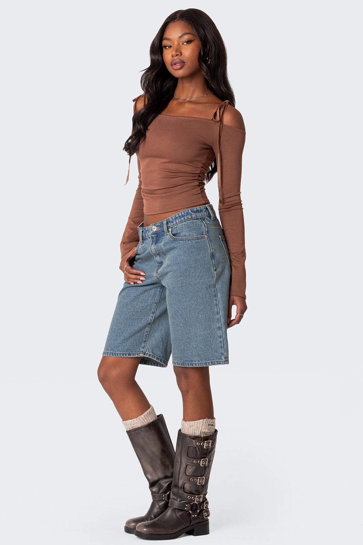 Velvet Tie Off Shoulder Top-Milans Time